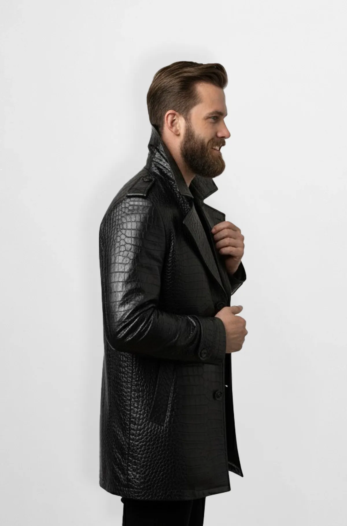 Midnight Black Leather Trench Coat