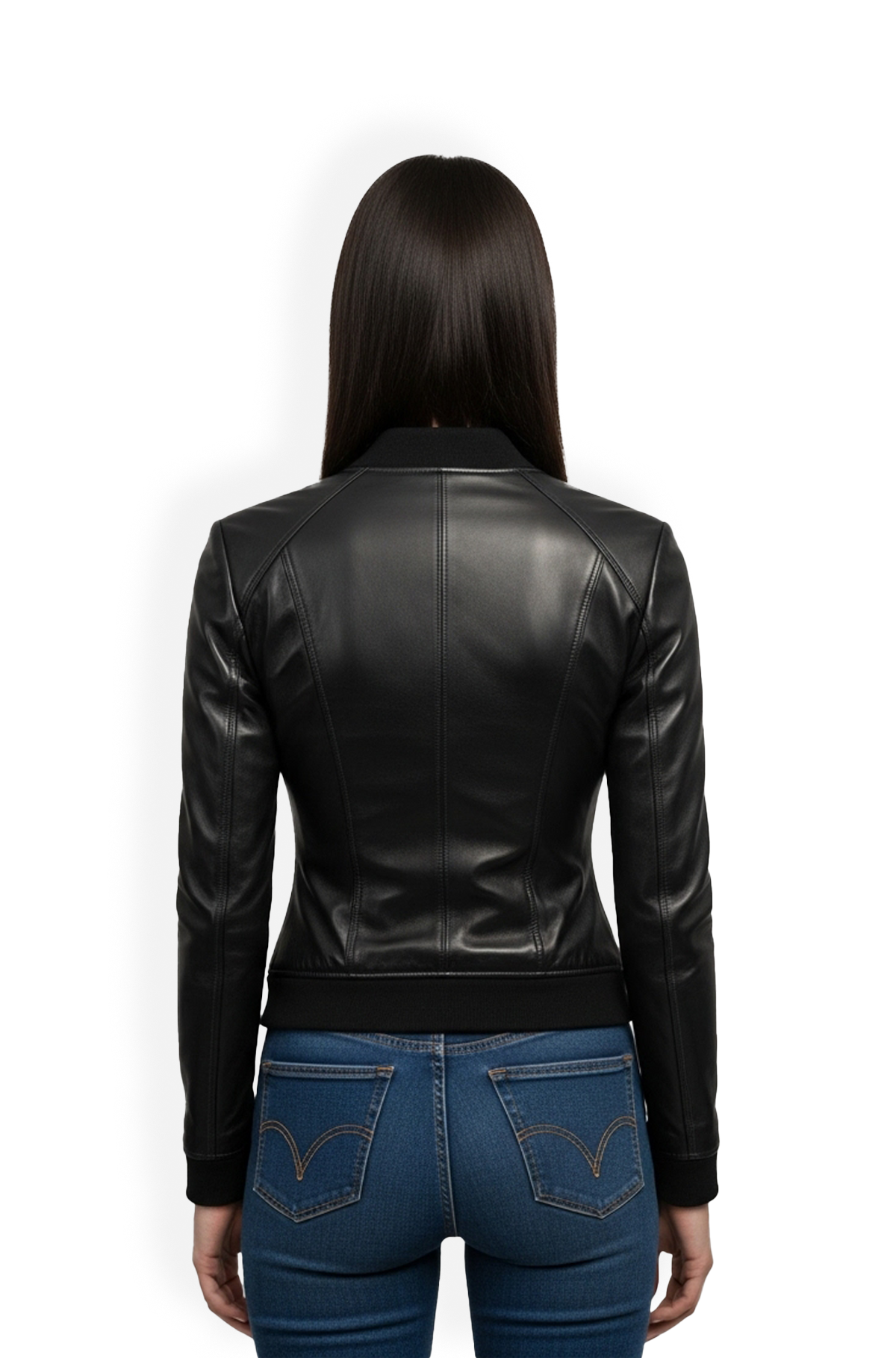 Midnight Black Womens Leather Bomber Jacket