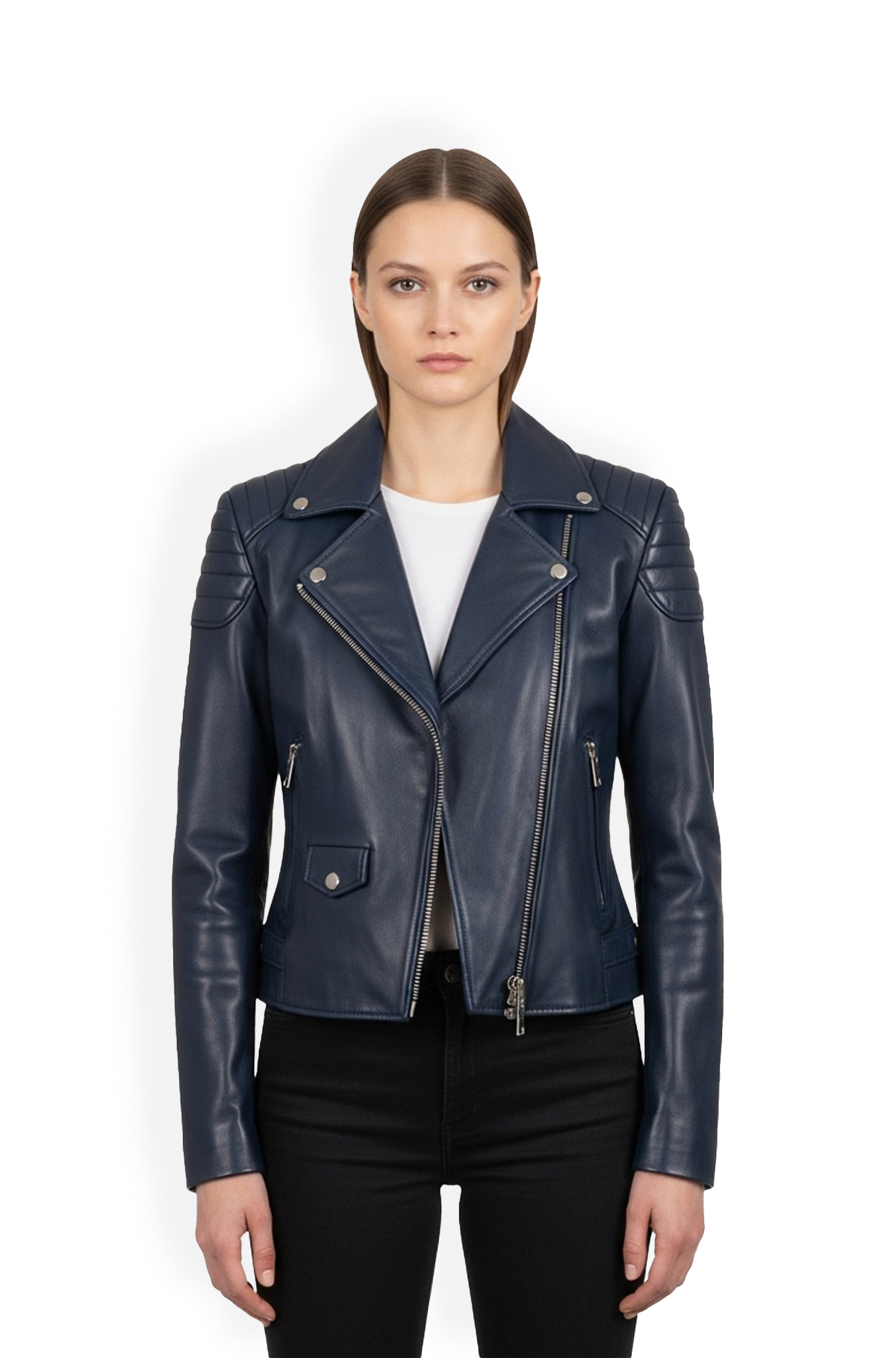 Midnight Motion Navy Blue Biker Leather Jacket