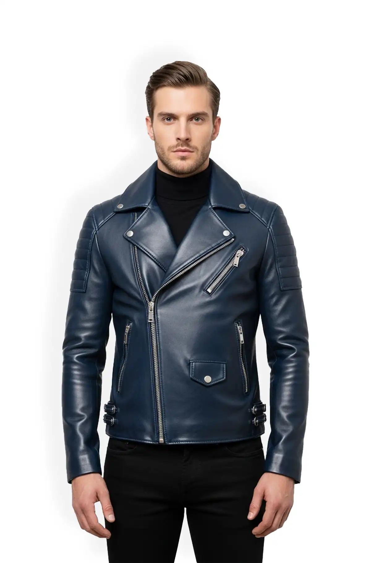 Midnight Rider Blue Biker Leather Jacket