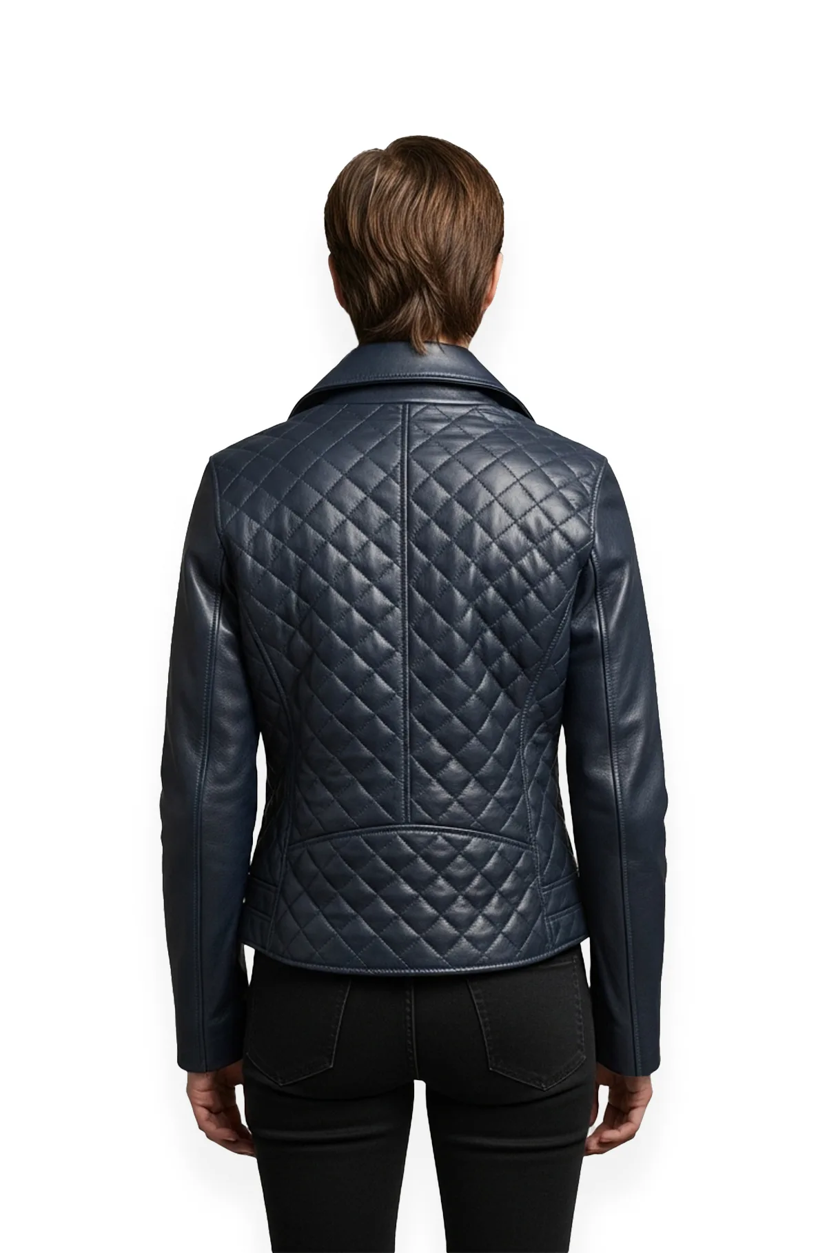 Navy Blue Quilted Leather Biker Jacket