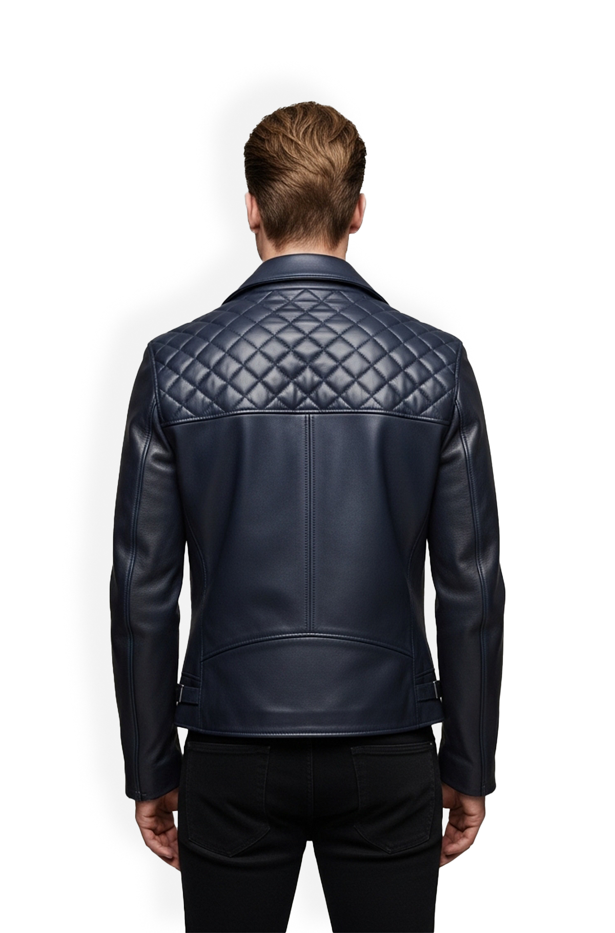 Mens Navy Blue Quilted Leather Biker Jacket