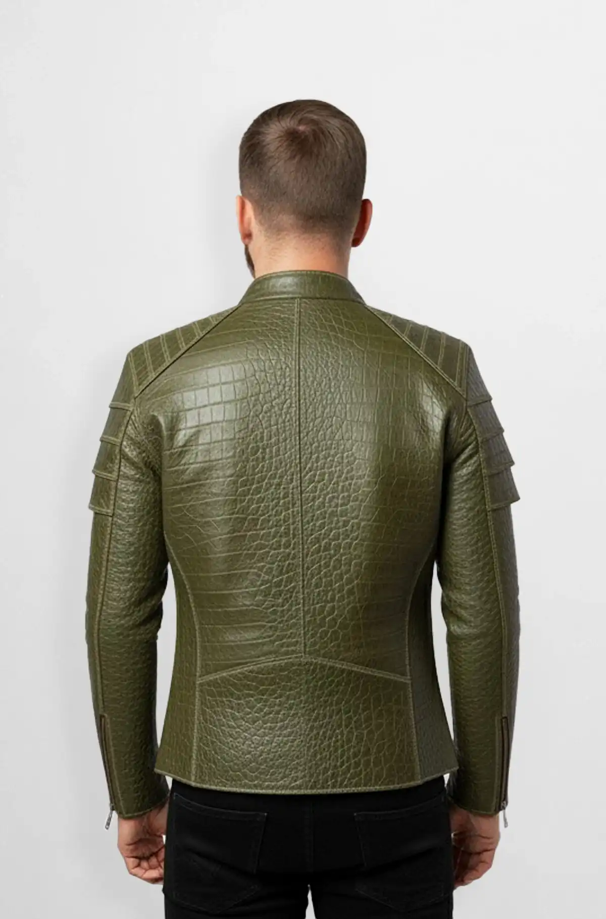 Olive Viper Crocodile Leather Jacket