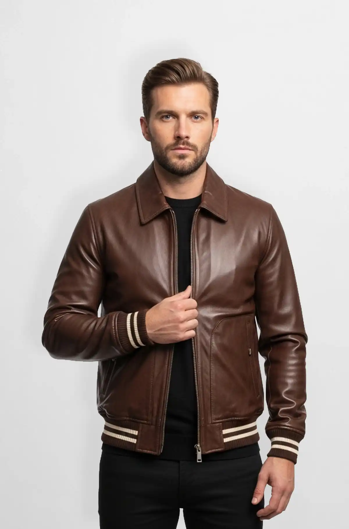 Plain Honey Brown Leather Jacket