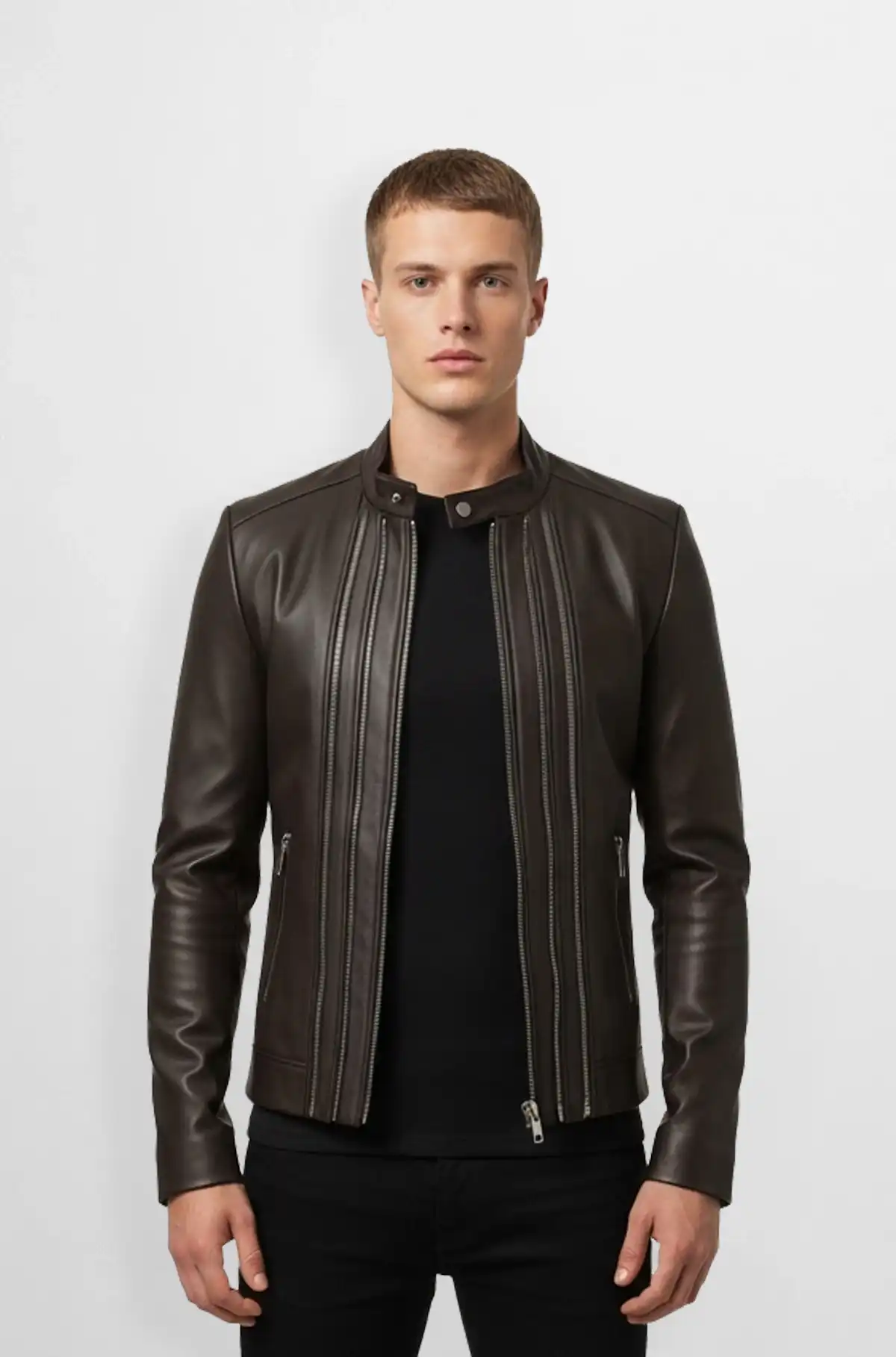 Premium Brown Leather Slim Fit Jacket