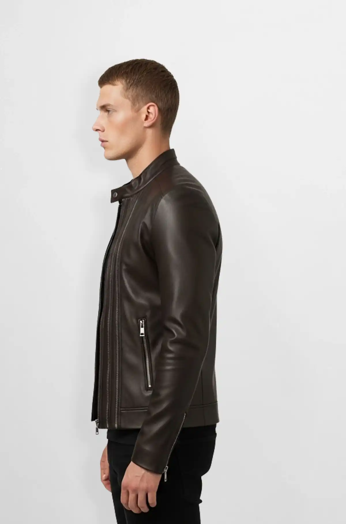 Premium Brown Leather Slim Fit Jacket