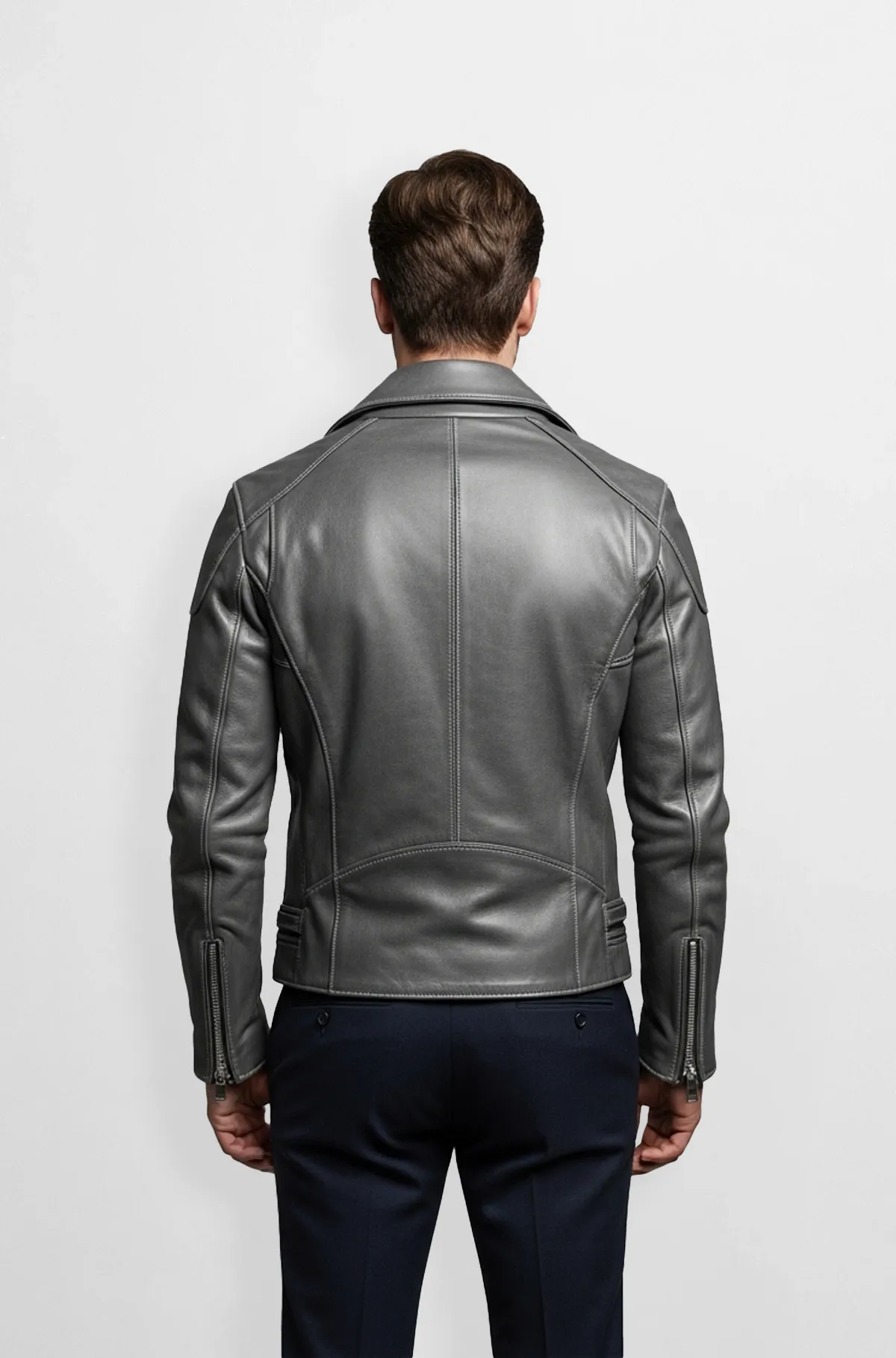 Premium Classic Grey Leather Moto Jacket