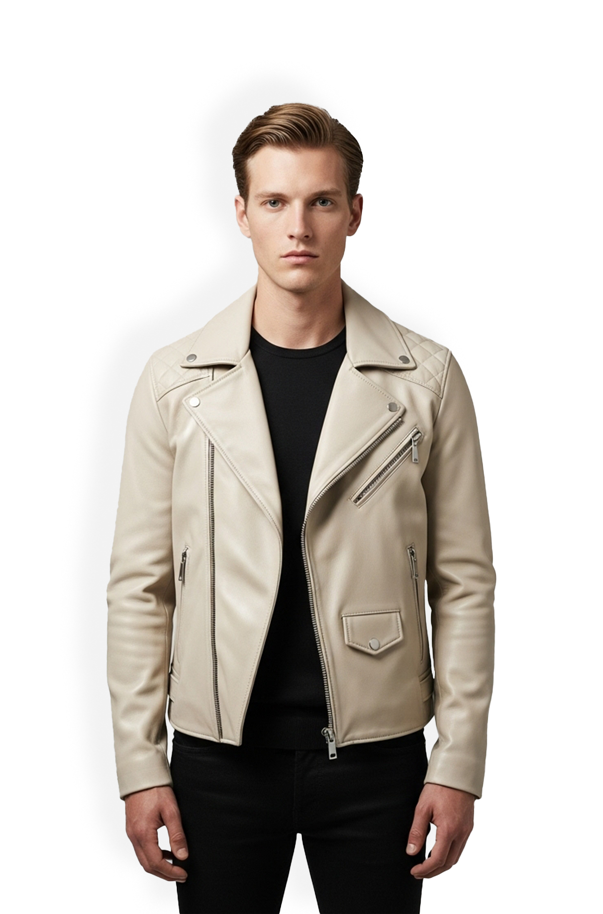 Premium Ivory Biker Leather Jacket