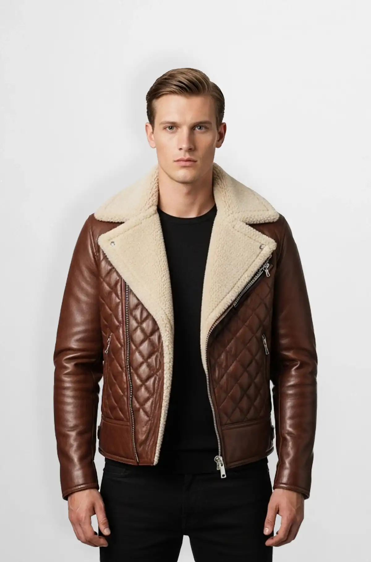 Premium Quilted Shearling Biker Jacket