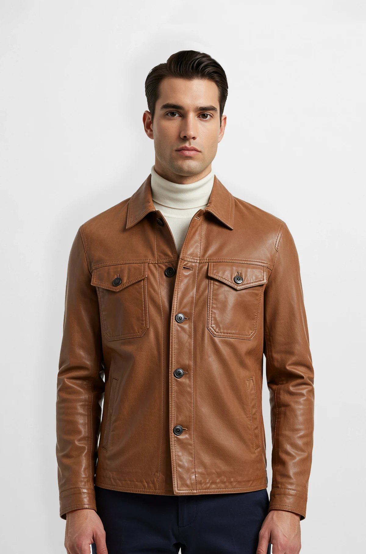 Premium Tan Leather Trucker Jacket
