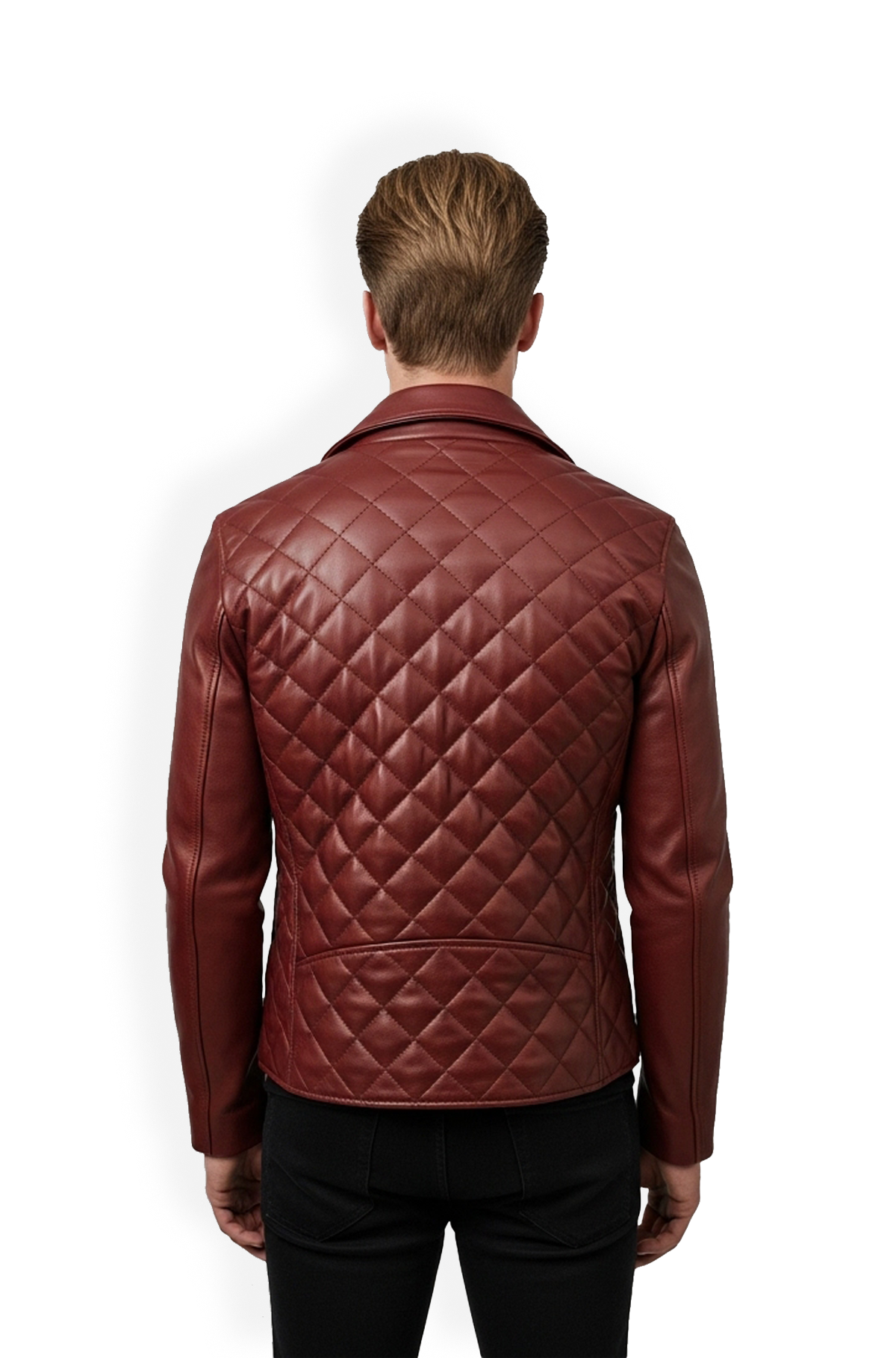 Quilted Maroon Leather Biker Jacket
