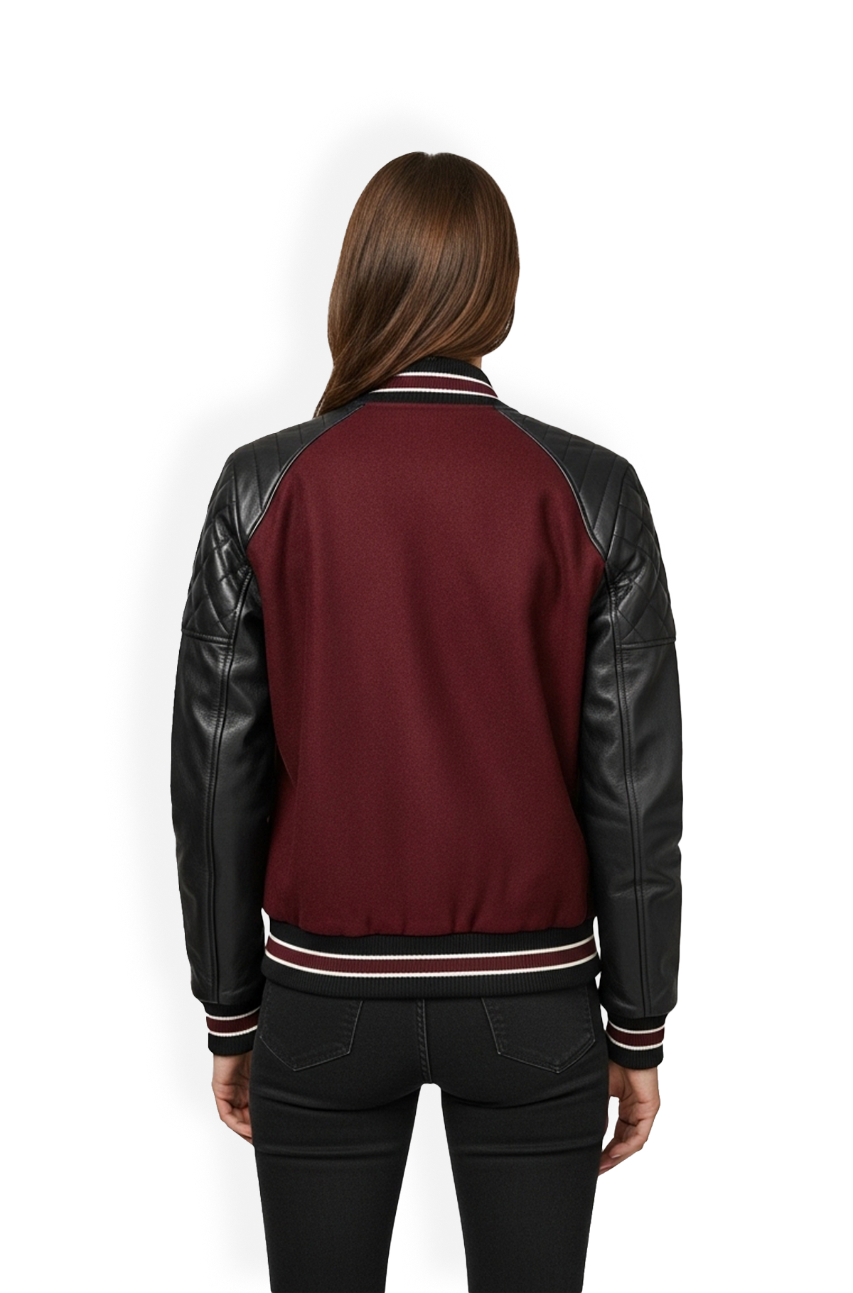 Quilted Sleeves Burgundy Varsity Leather Jacket