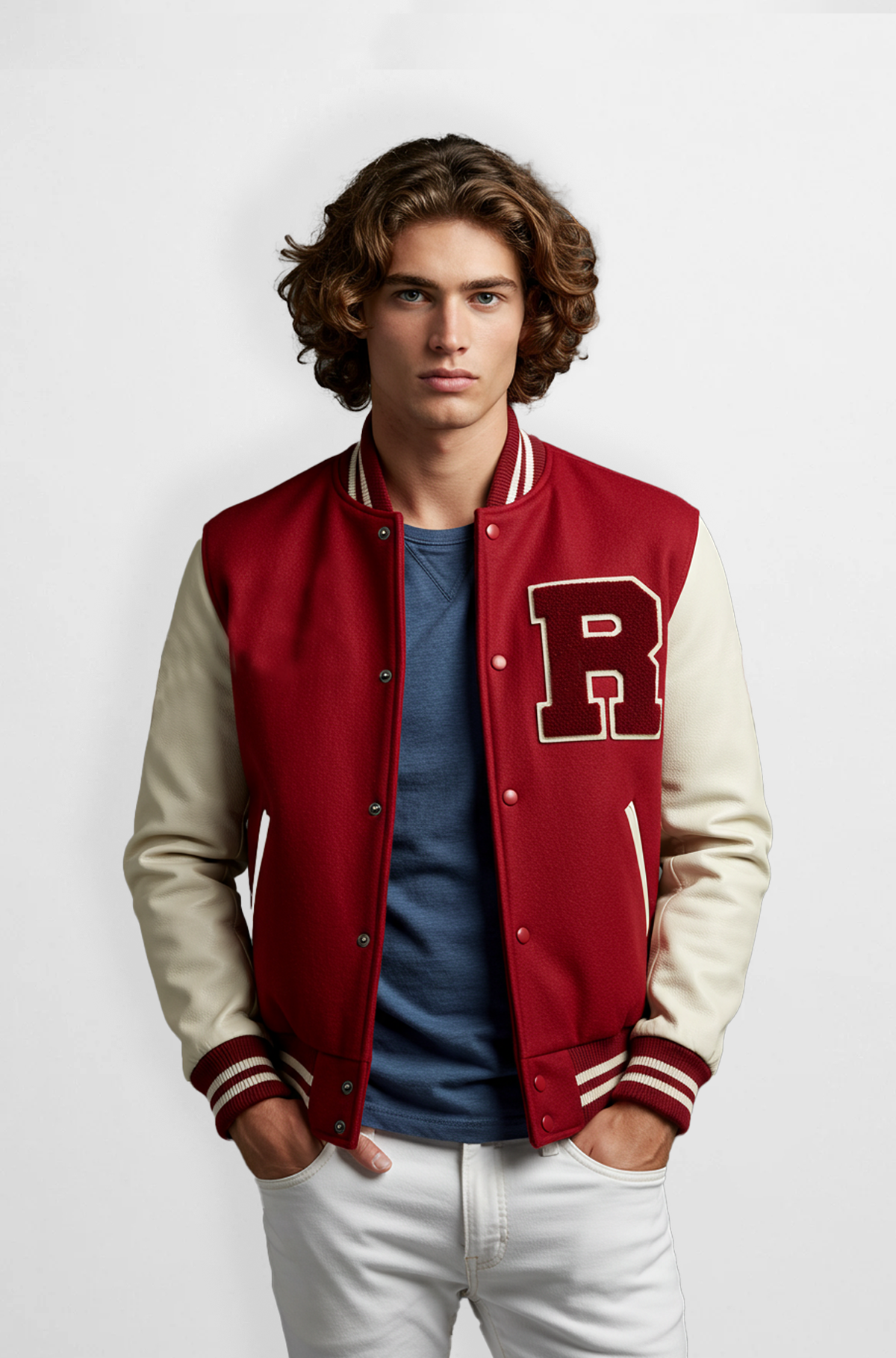 Red and Cream Varsity Leather Jacket