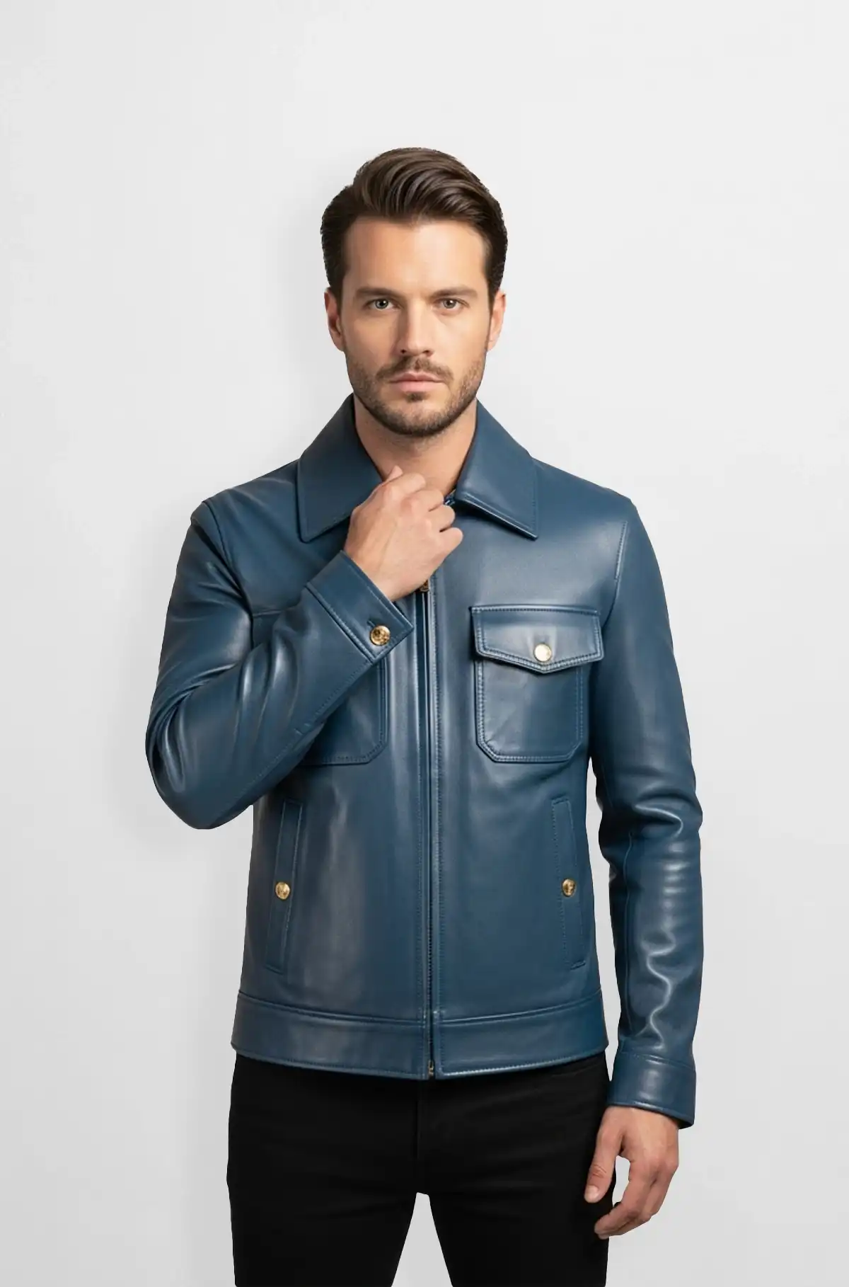 Regal Blue Officer Leather Man Jacket