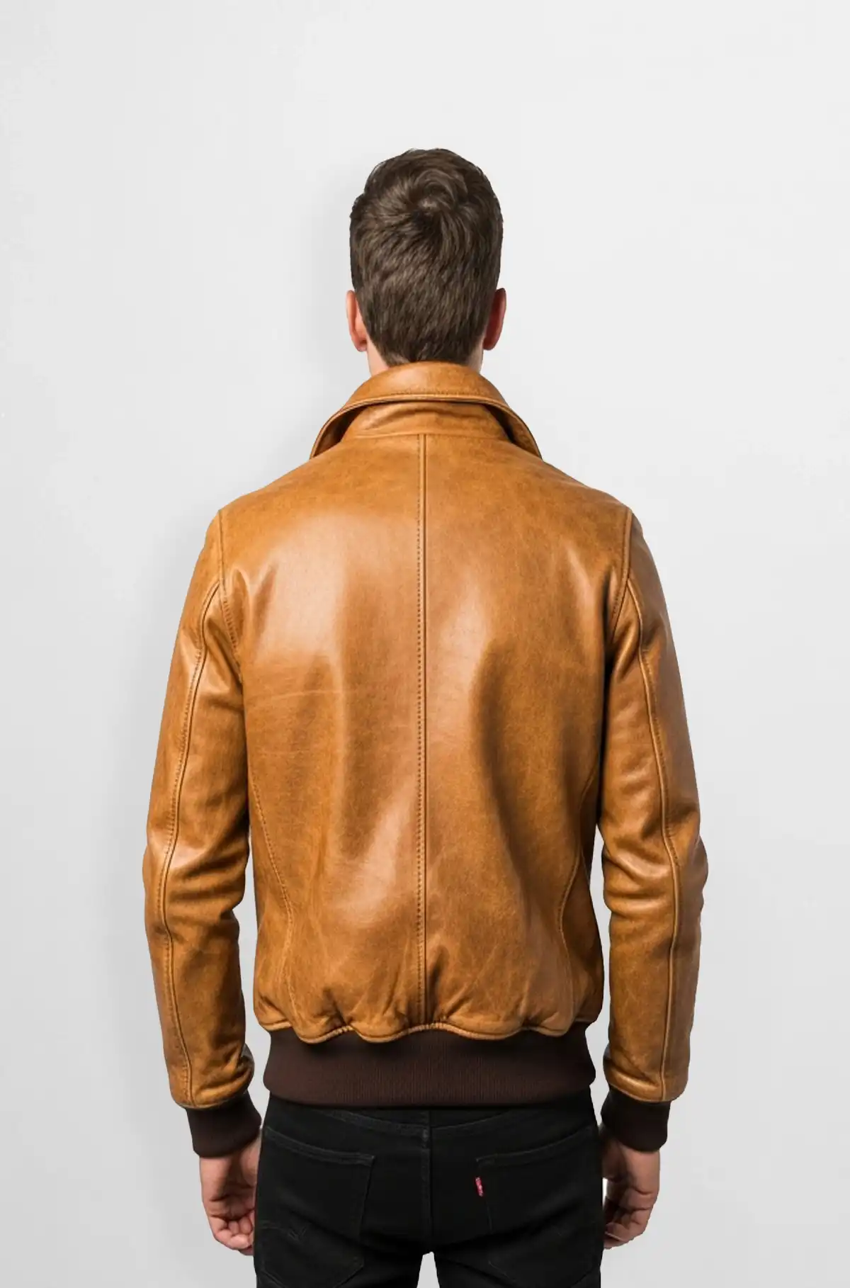 RustCraft Tan Leather Bomber Jacket