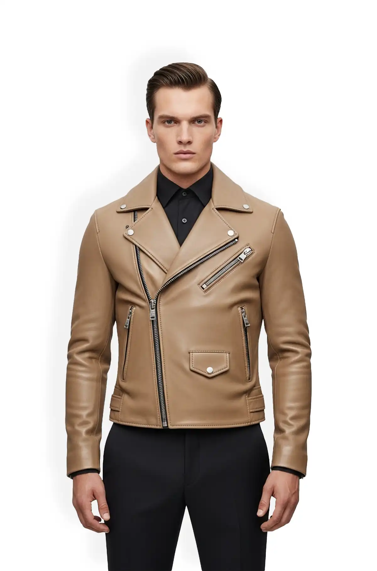 Sahara Edge Tan Leather Biker Jacket
