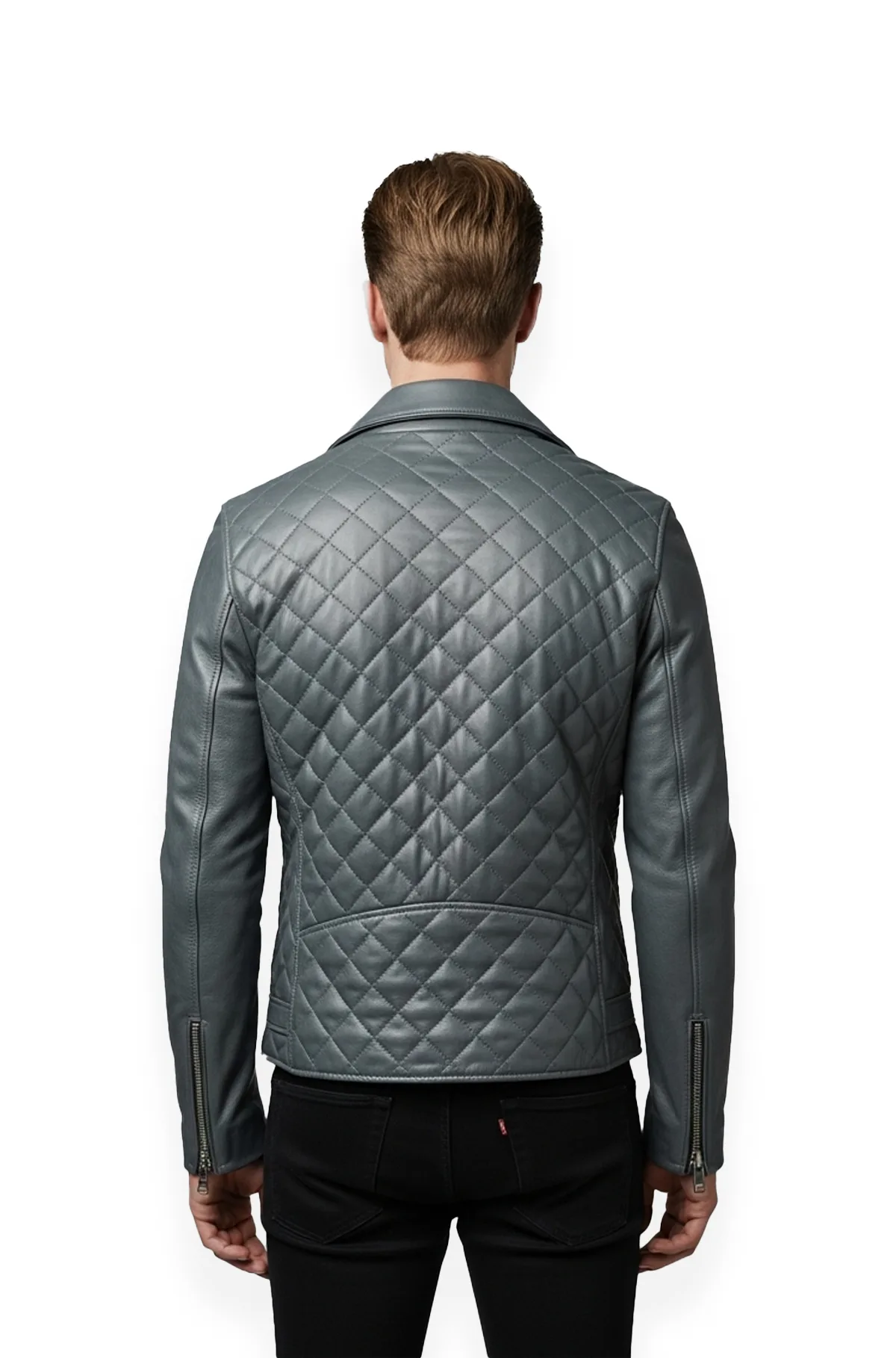 Slate Grey Quilted Leather Biker Jacket