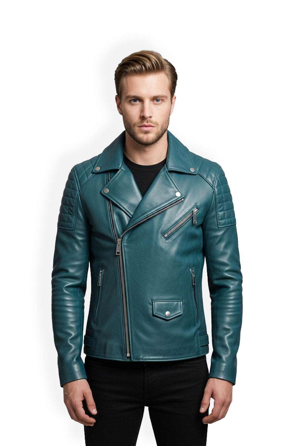 Storm Rider Teal Biker Leather Jacket