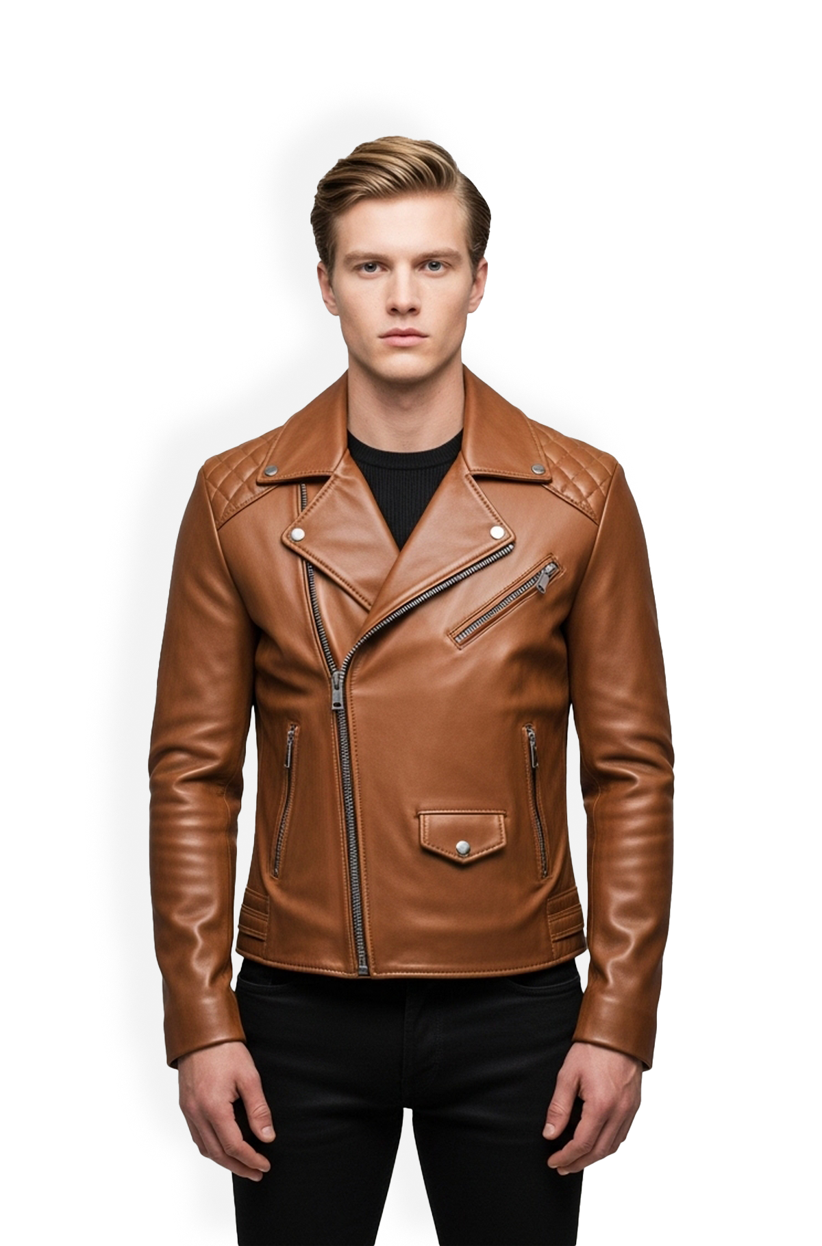 Tan Maverick Quilted Biker Jacket