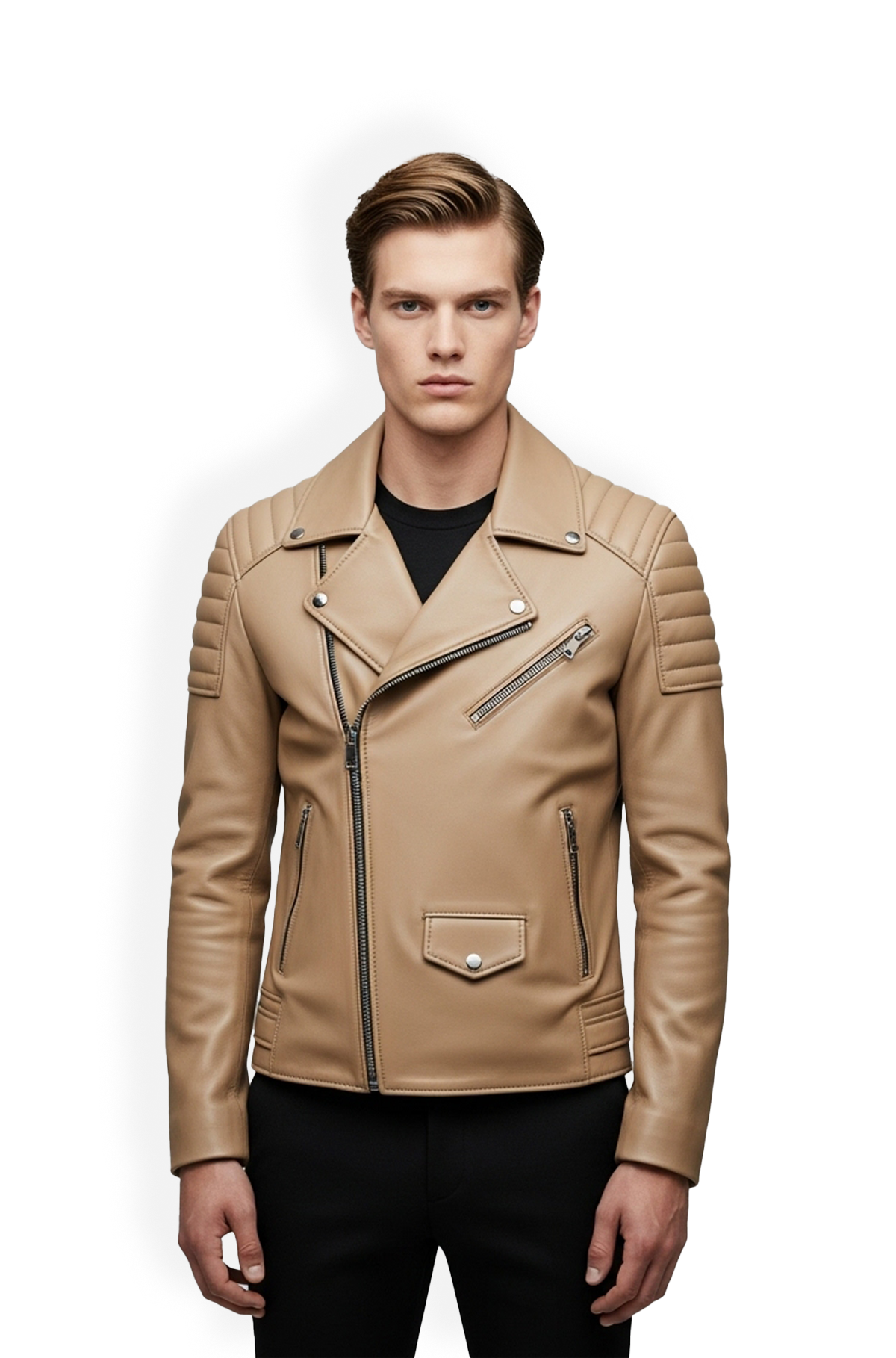 Tan Quilted Biker Leather Jacket
