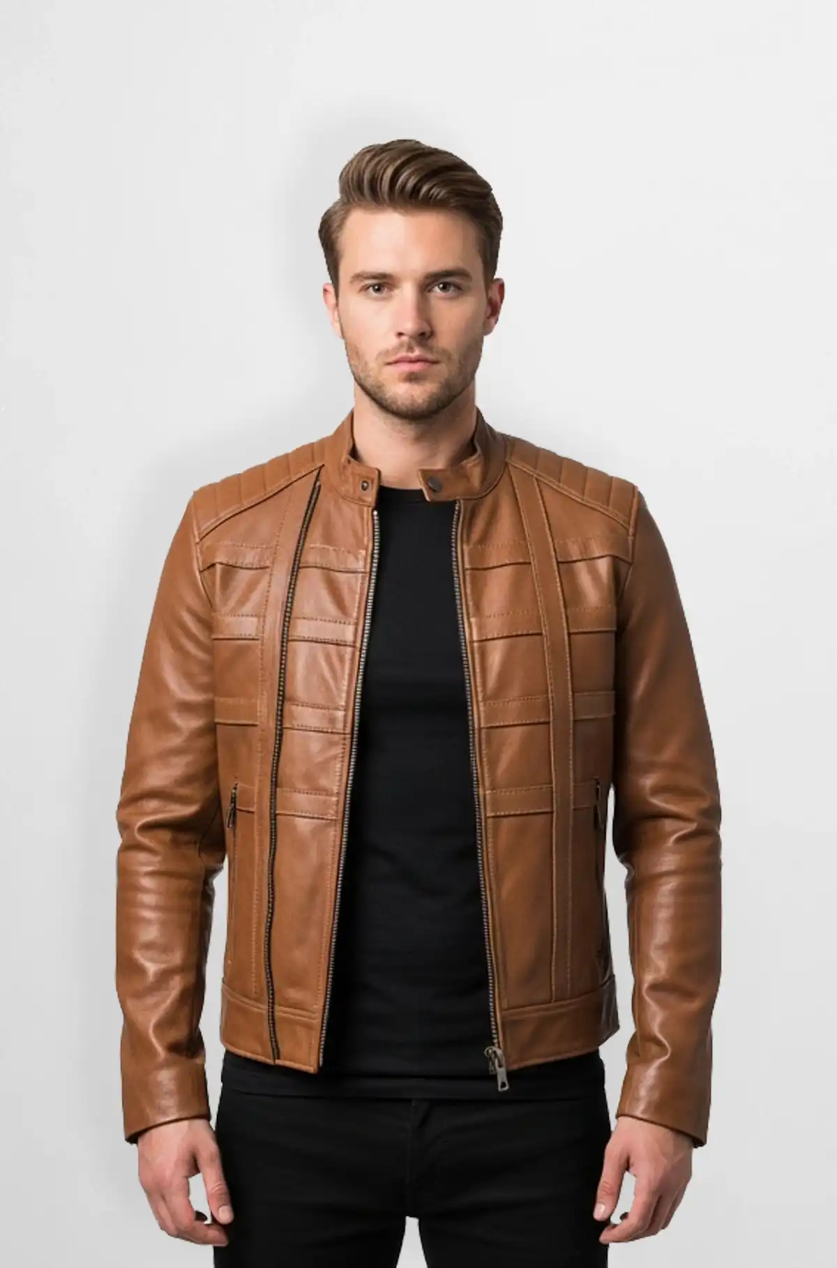 Tan Quilted Leather Jacket