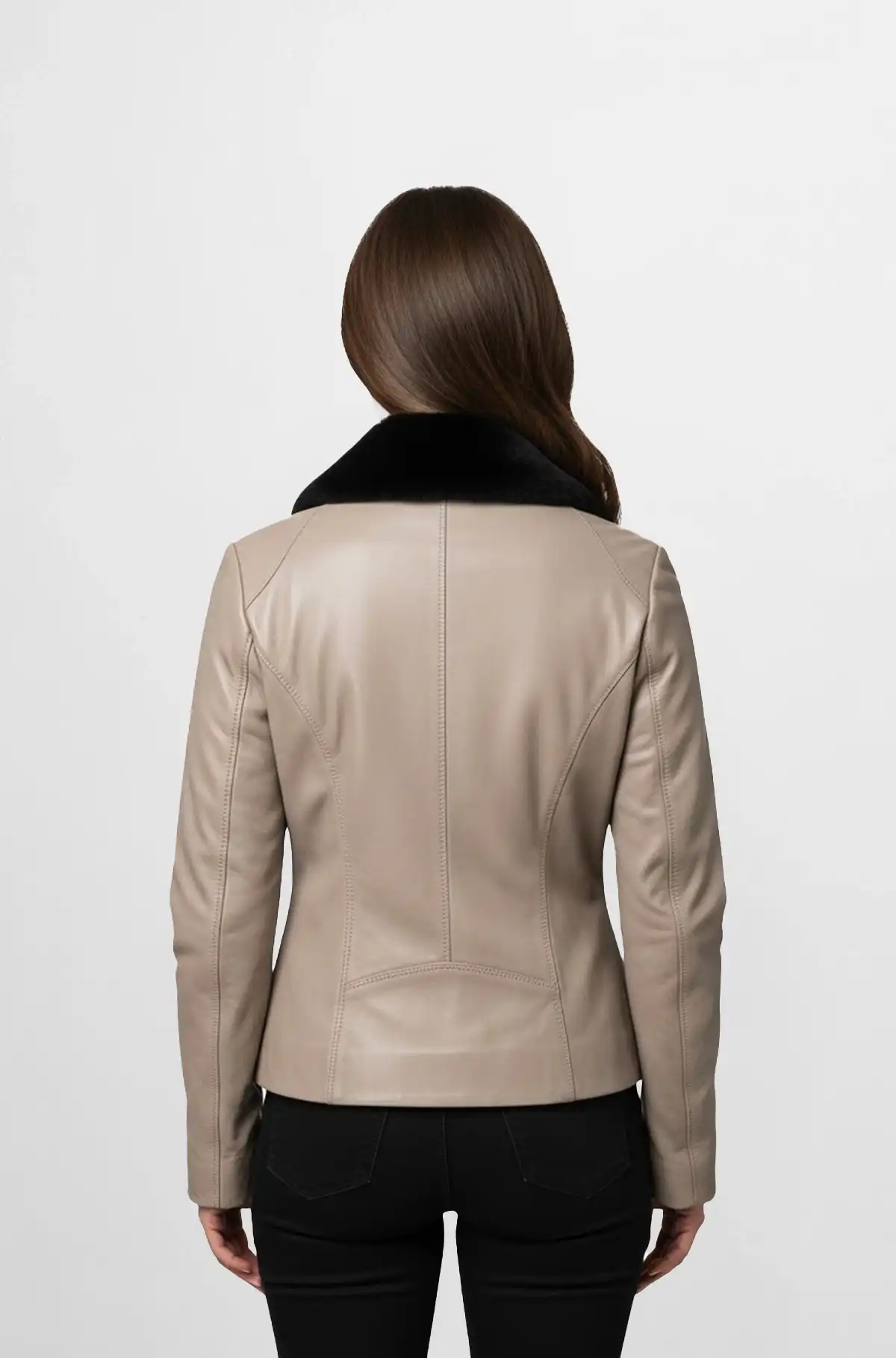 Taupe Leather Aviator Jacket with Black shearling Collar
