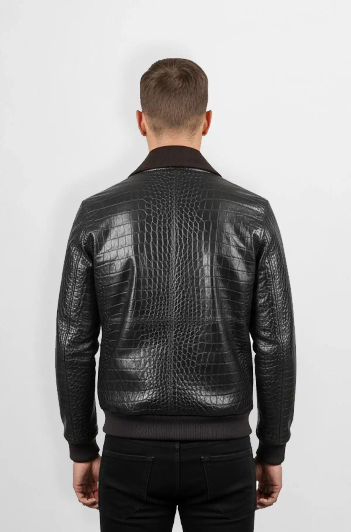 The Black Crocodile Leather Bomber Jacket
