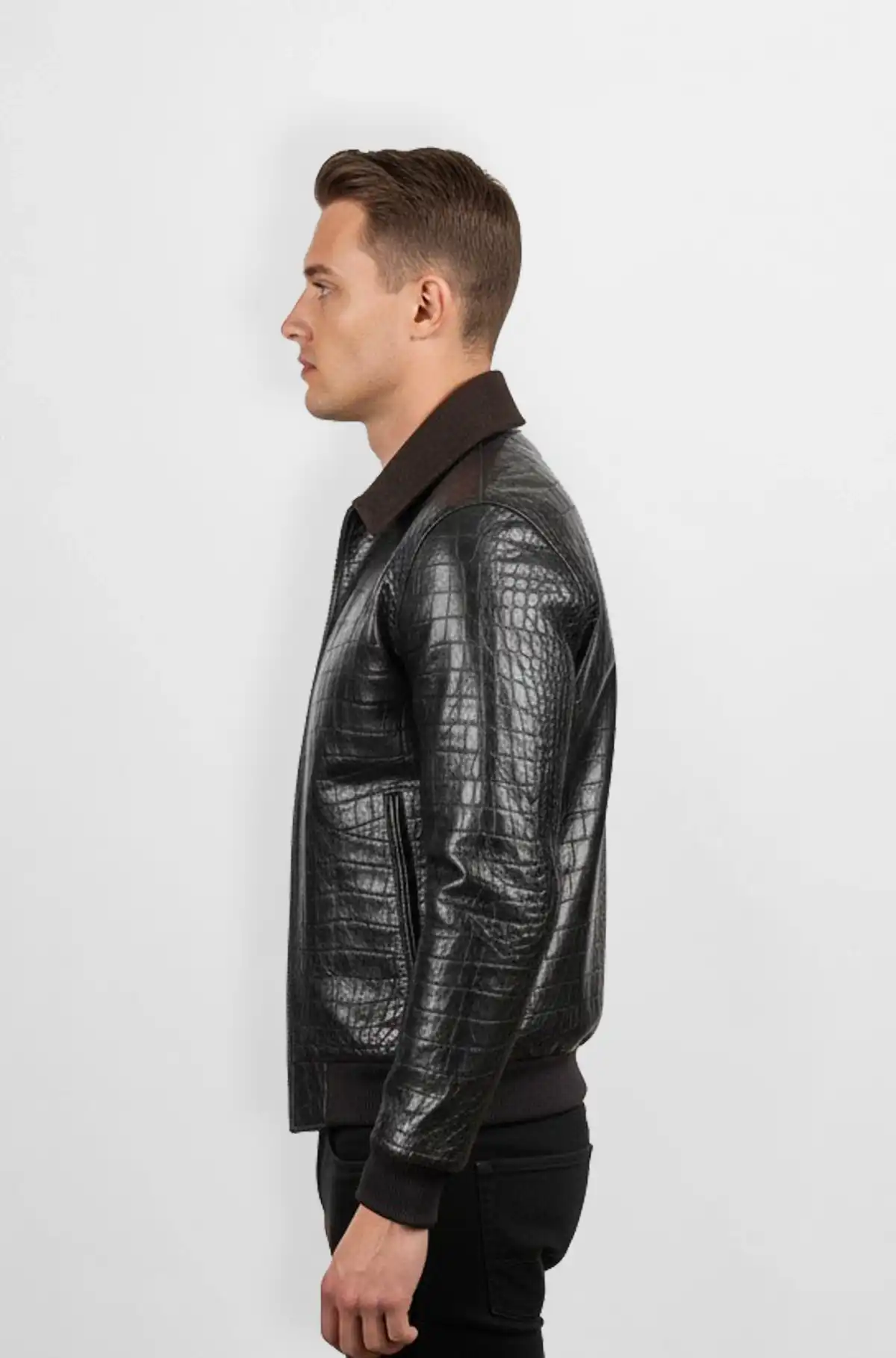 The Black Crocodile Leather Bomber Jacket