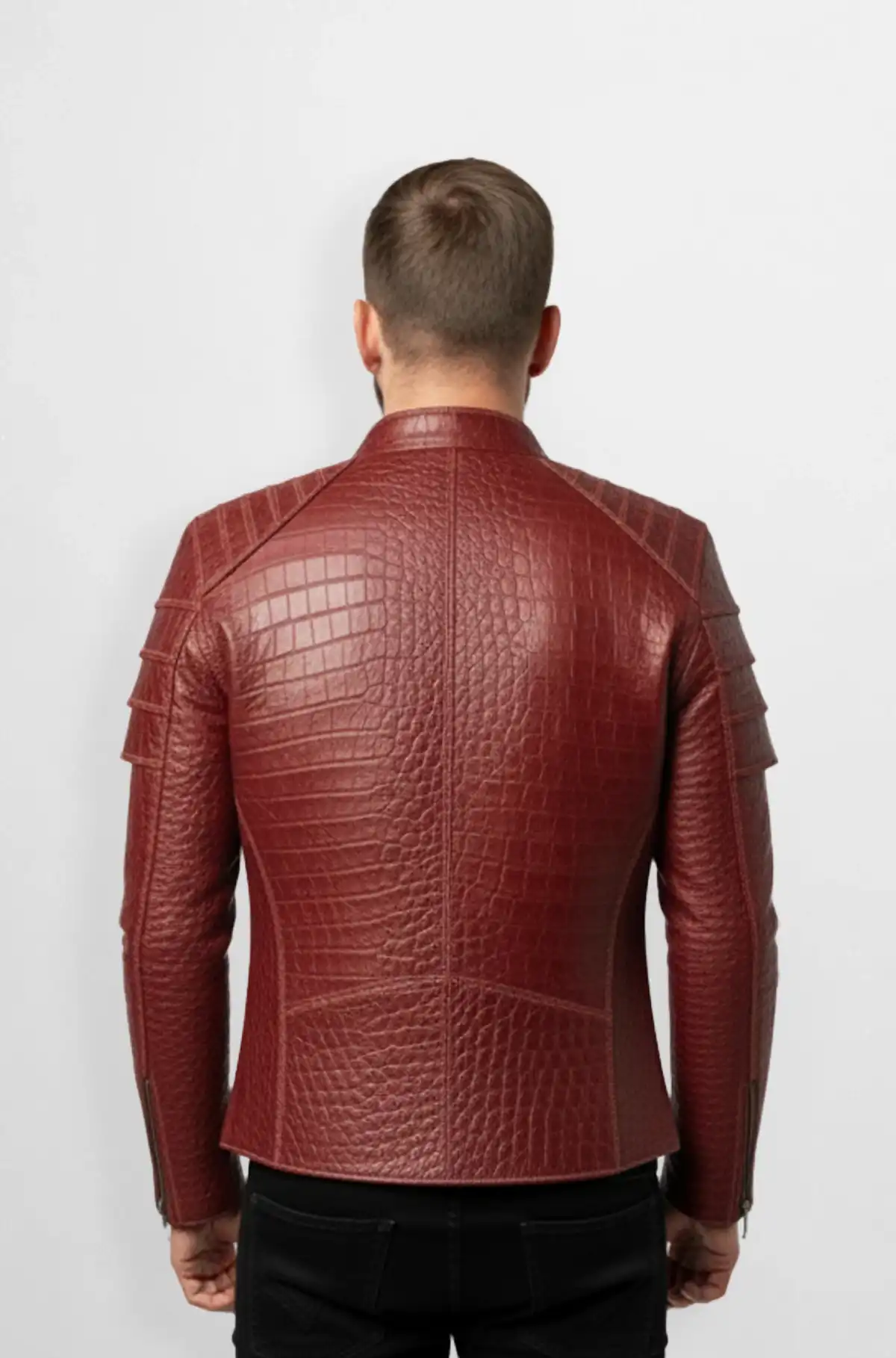 The Redish Brown Diamond Quilt Leather Jacket