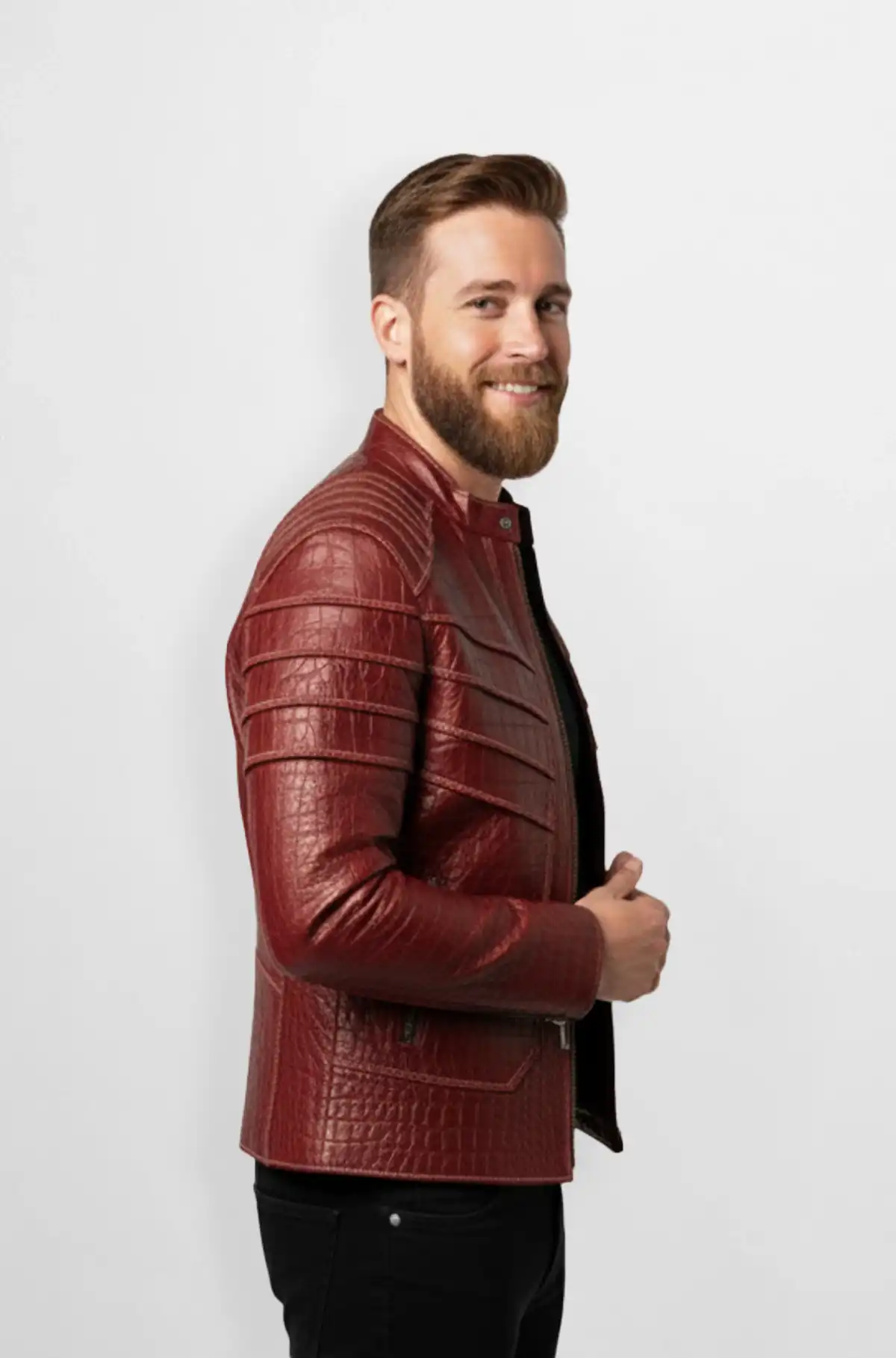 The Redish Brown Diamond Quilt Leather Jacket
