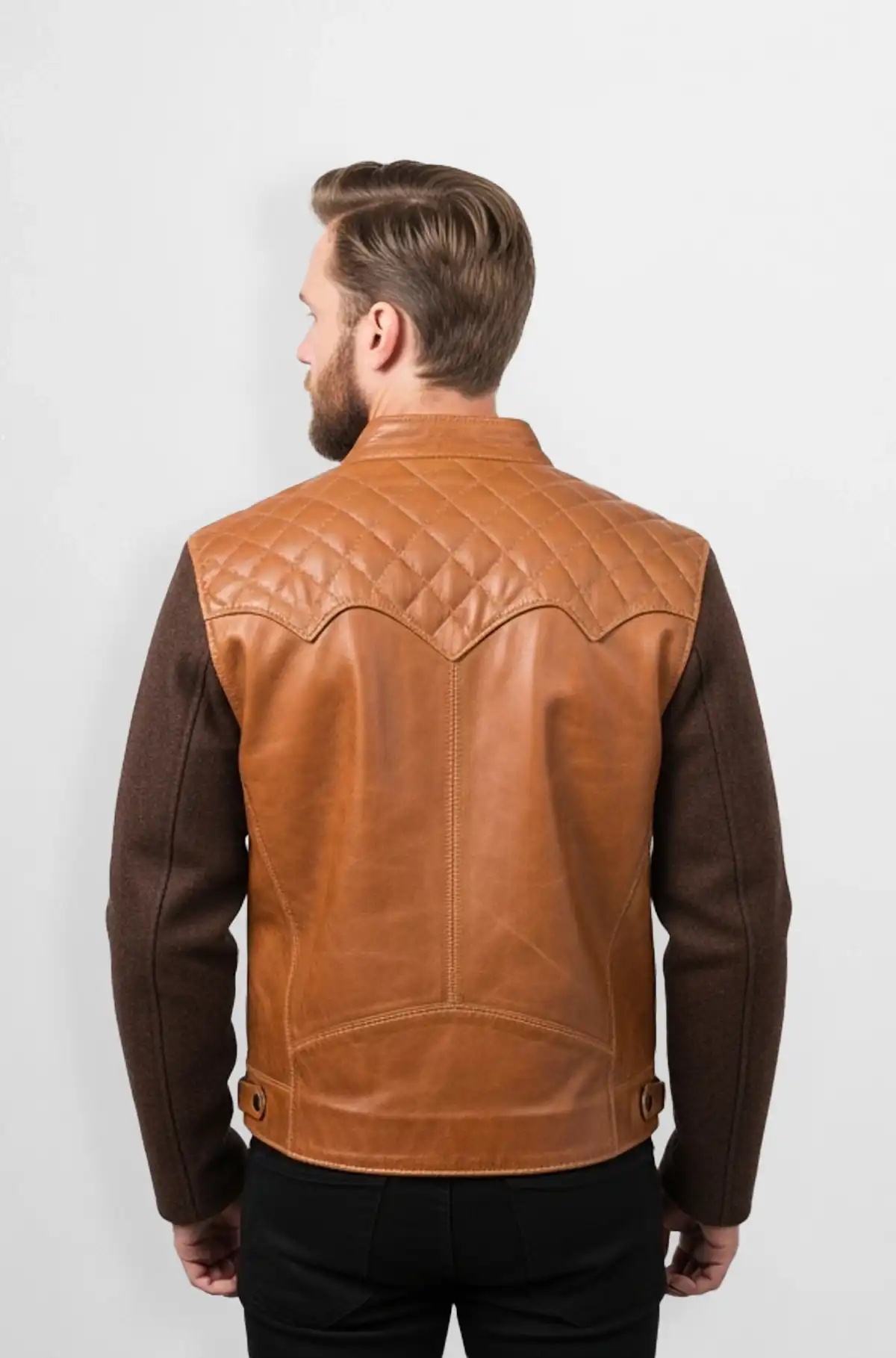 The Whiskey Brown Leather and wool combination jacket