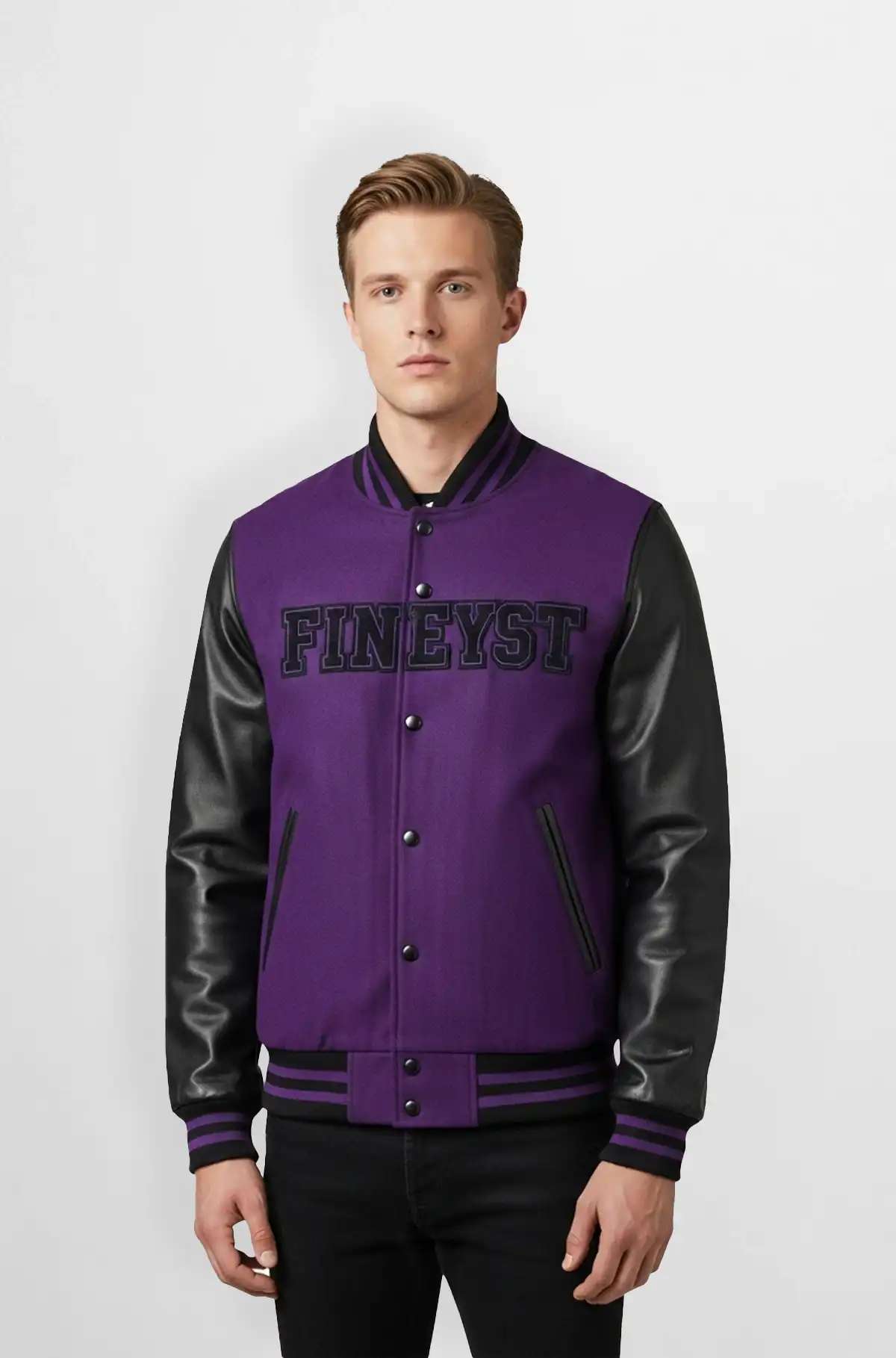 The Prestige Purple Black Varsity Leather Jacket