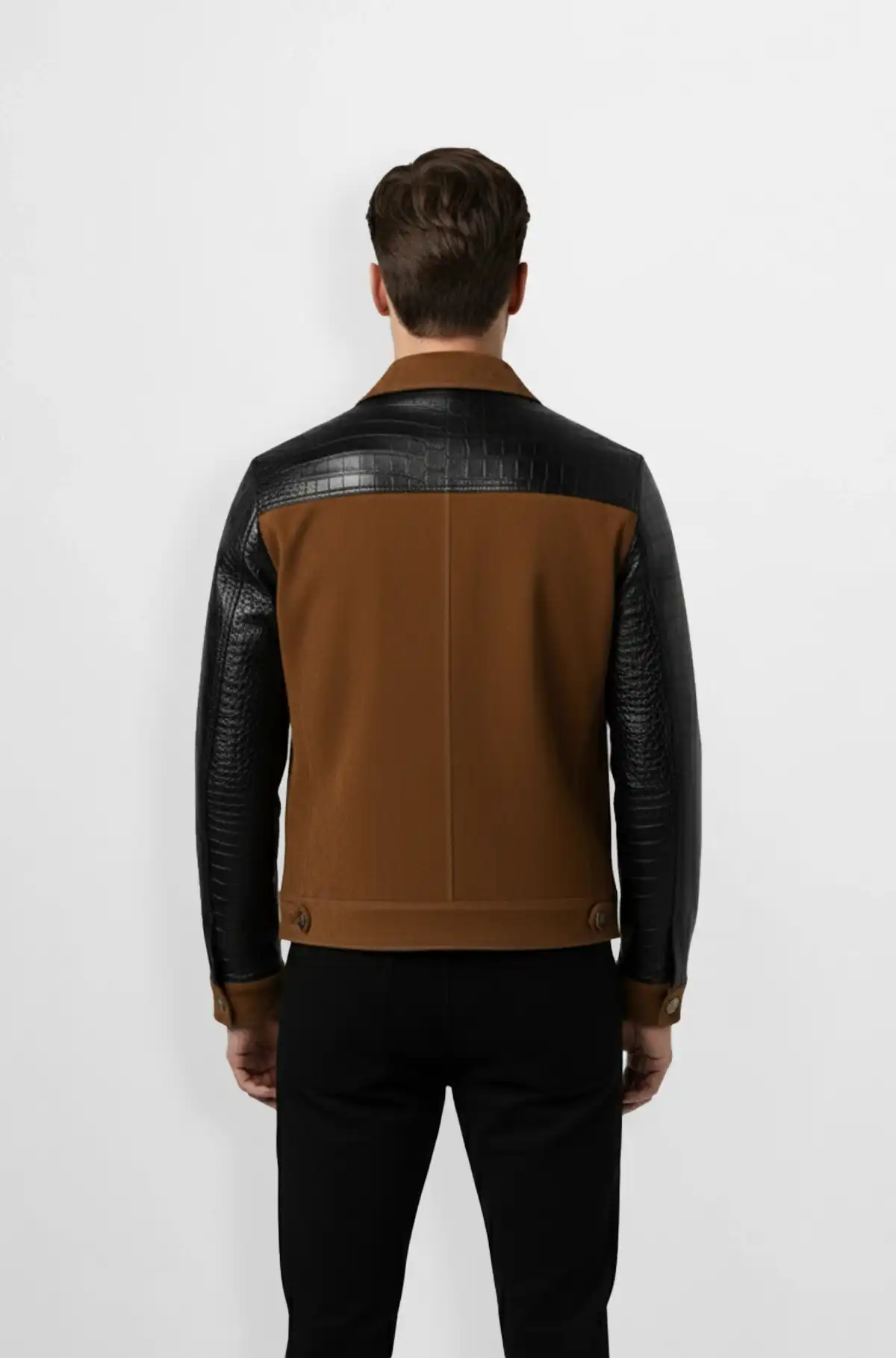 Trim Brown Crocodile Suede Leather Biker Jacket