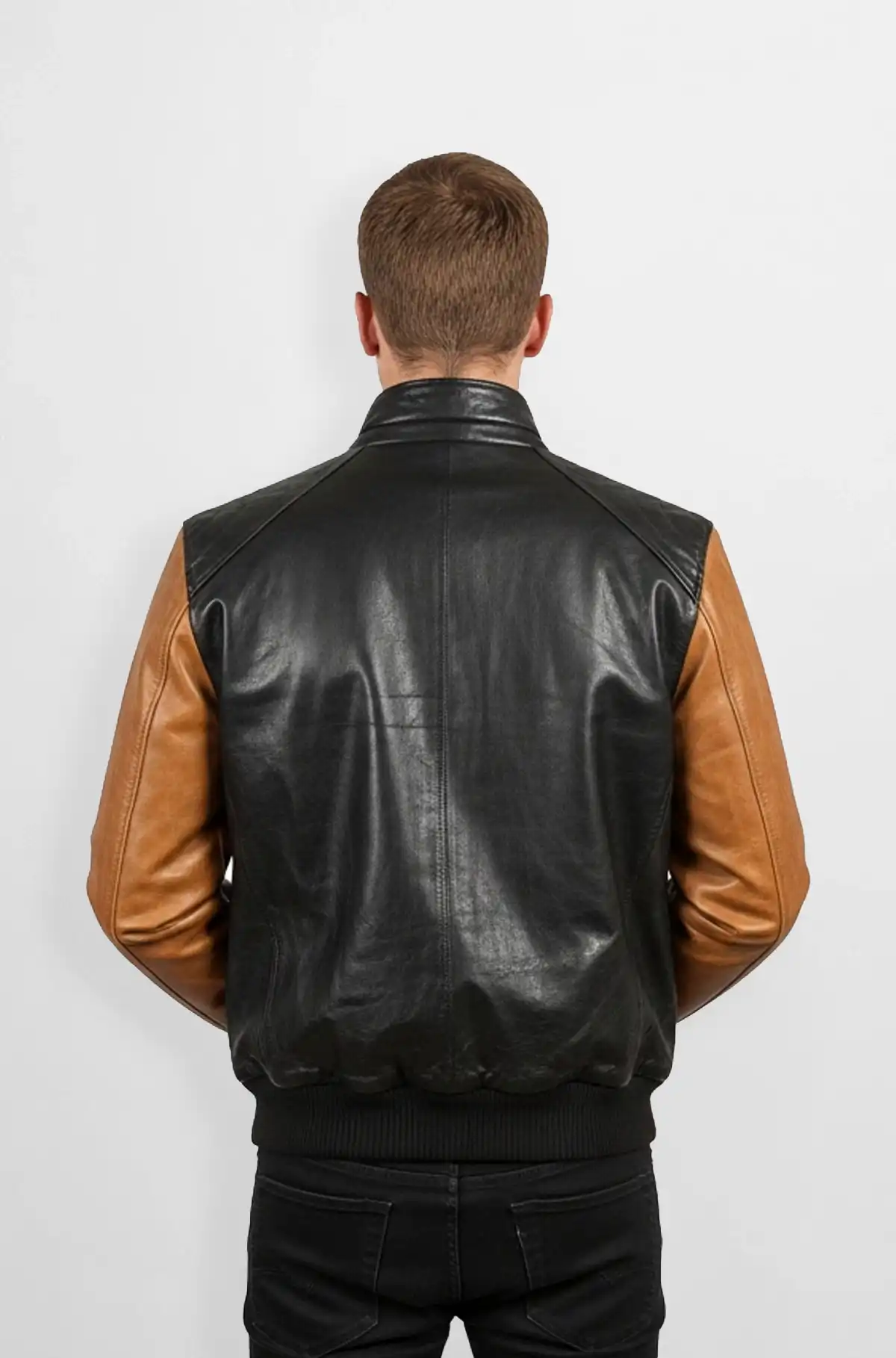 Urban Edge Black and Tan Bomber Leather Jacket