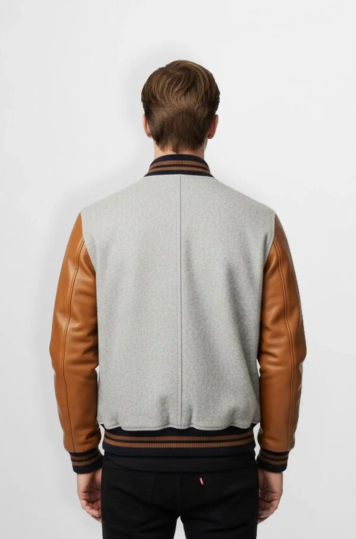 Urban Edge Camel Sleeve Mens Varsity Leather Jacket