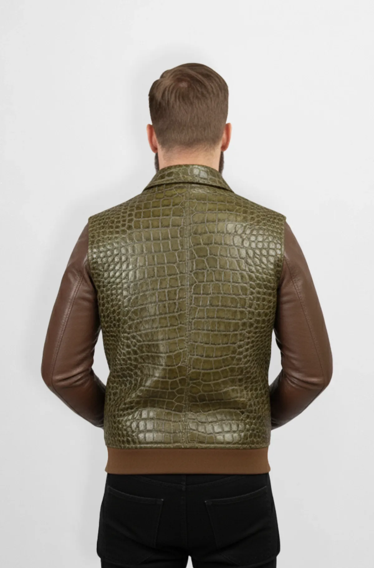 Urban Green Safari Crocodile Leather Jacket