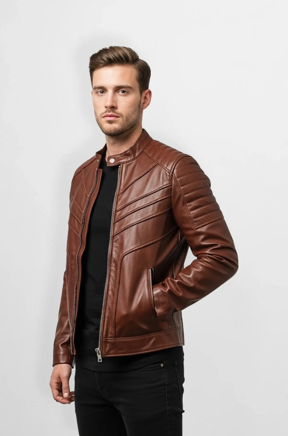 Velocity Ridge Mens Leather Biker Jacket