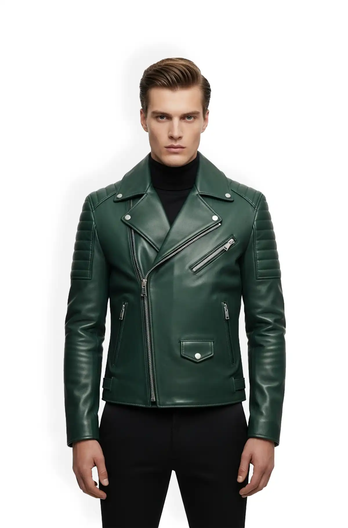 Forest Green Biker Leather Jacket