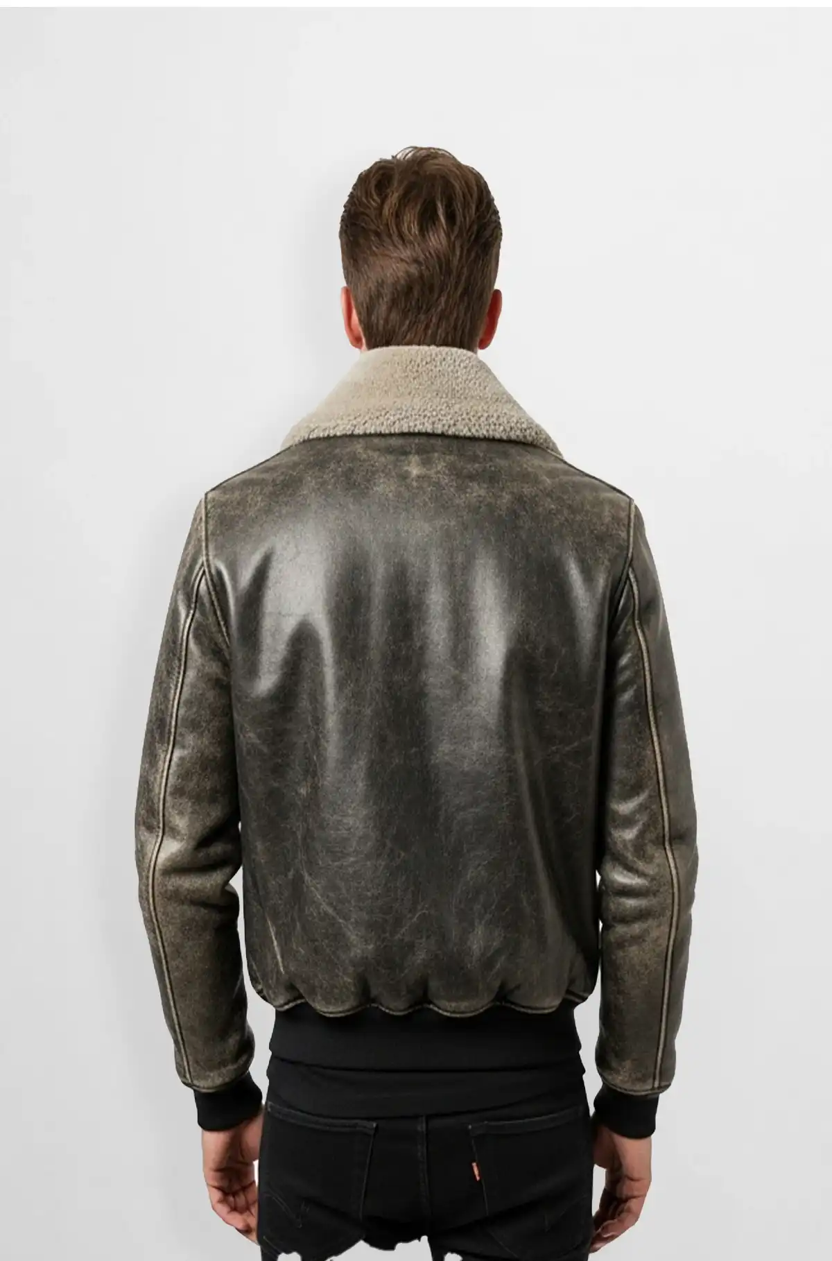 Vintage Charcoal Aviator Leather Jacket
