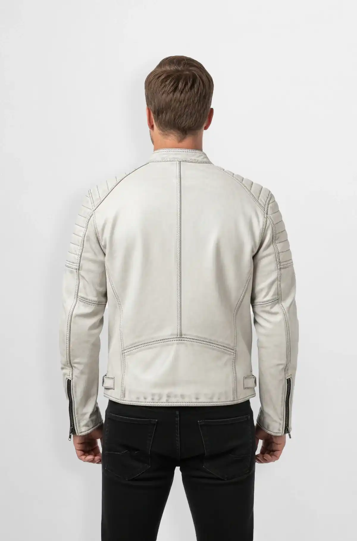 Vintage White Glacier Moto Leather Jacket