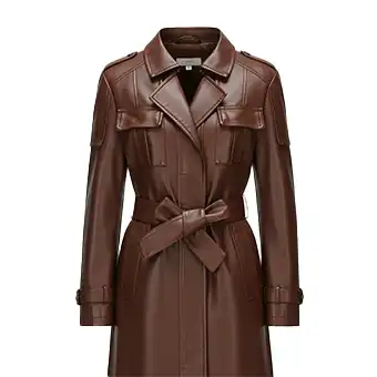 Women Brown Leather Trench Coats