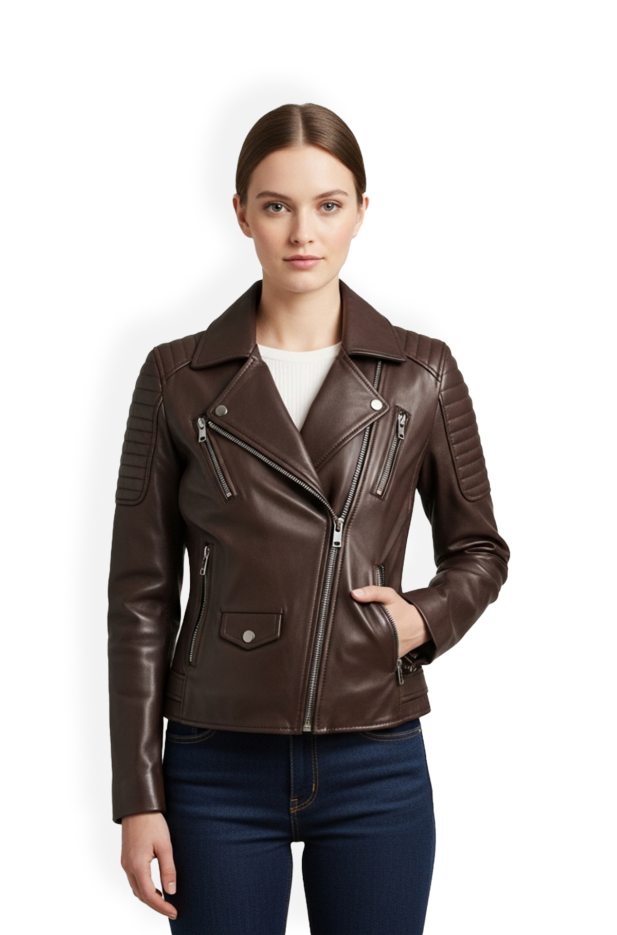 Womens Brown Biker Leather Jacket