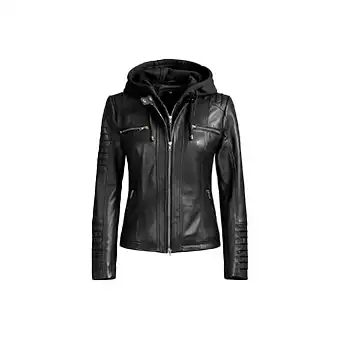 Womens Black Hooded Leather Jackets