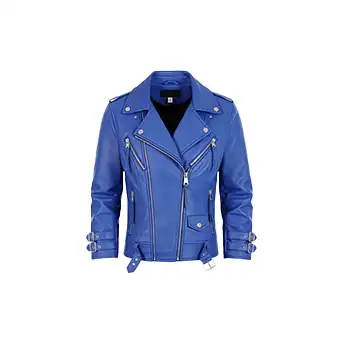 Womens Blue Biker Leather Jackets