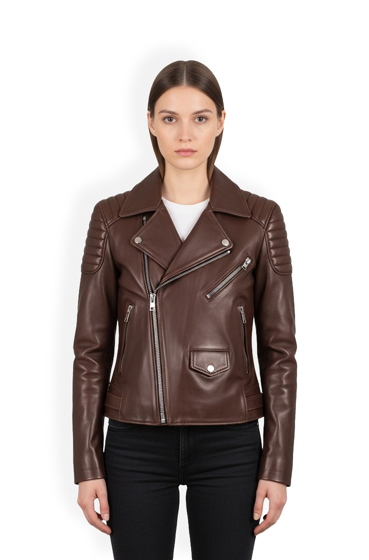 Womens Chocolate Brown Biker Leather Jacket