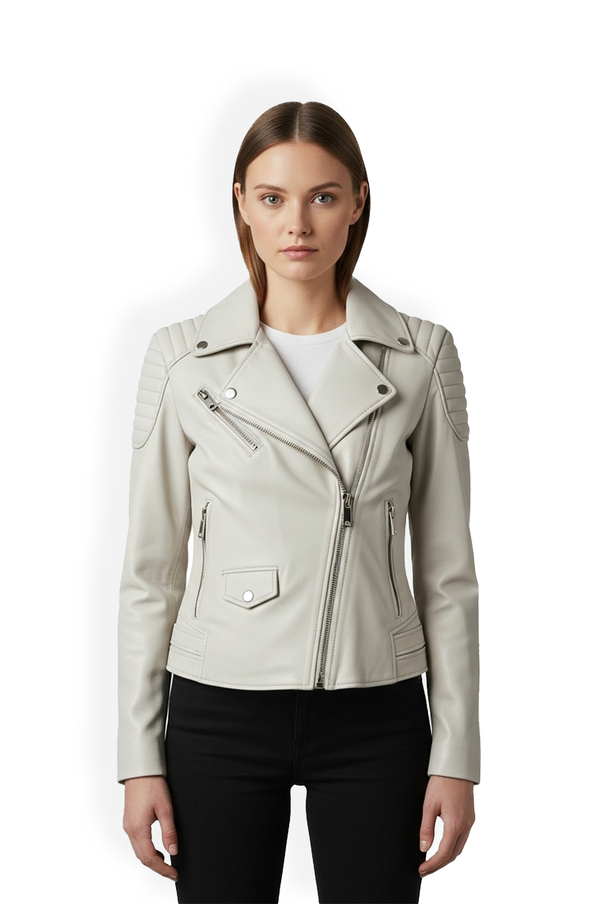 Womens White Biker Leather Jacket