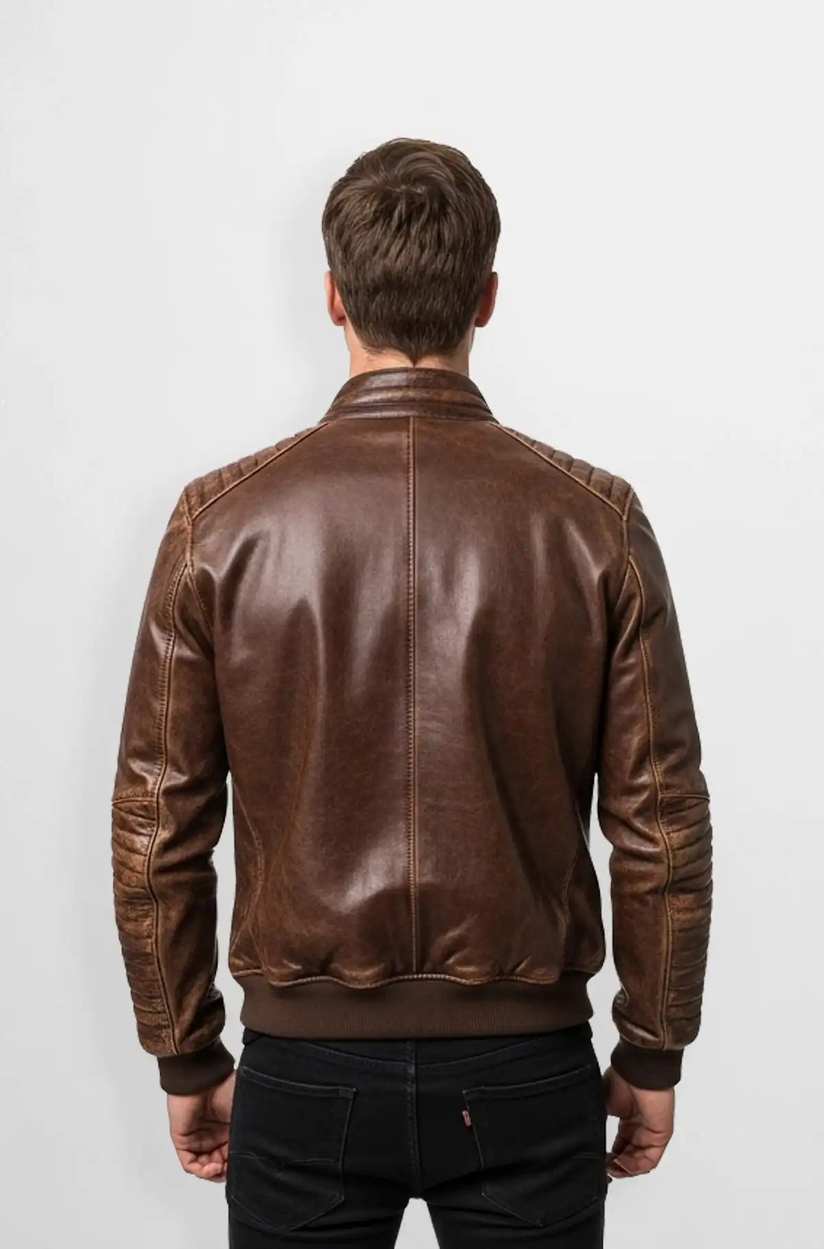 Woodish Brown Quilted Leather Jacket