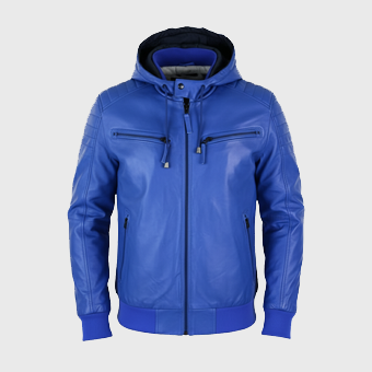 Mens Blue Leather Jackets with Hood