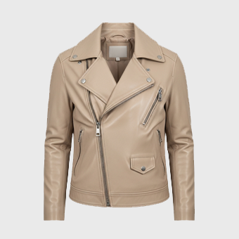 Womens Beige Biker Leather Jackets