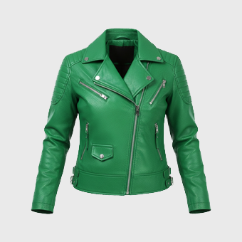 Womens Green Biker Leather Jackets